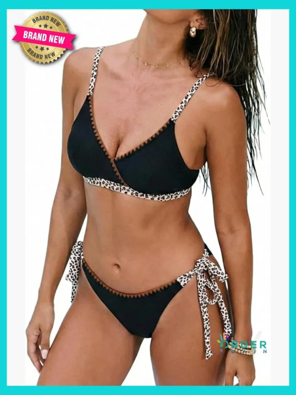 Sexy V Neck Bikini Set Two Piece Swimsuit Adjustable Straps Crossback